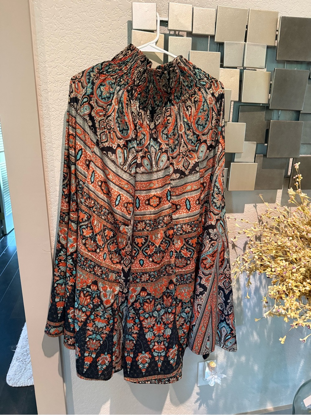 Cienna Designs Wide Leg Pants  with Rust, Teal & Black Paisley M